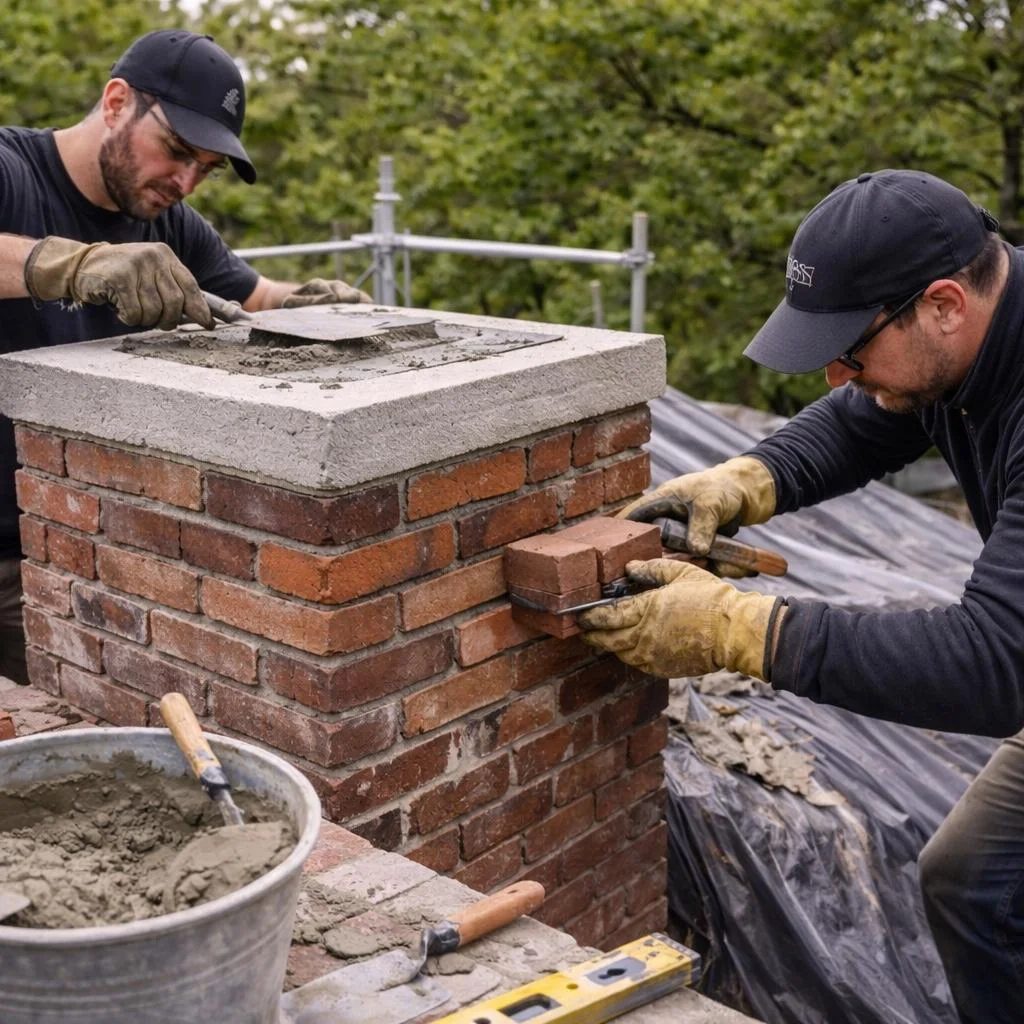 Brick masonry chimney rebuild and reconstruction by TopDog Chimney
