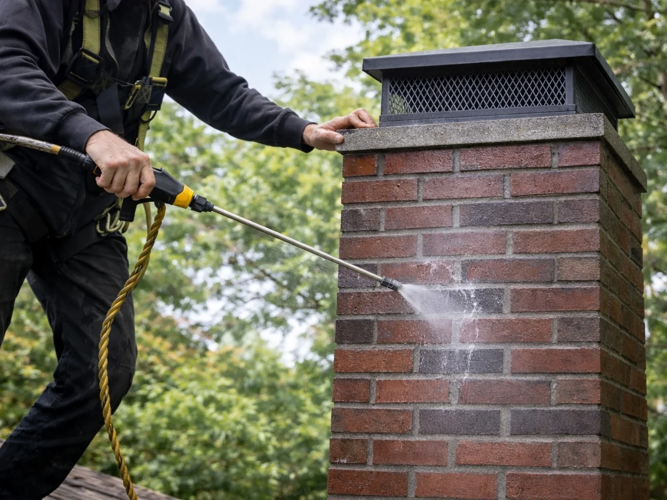 Chimney waterproofing application on brick chimney