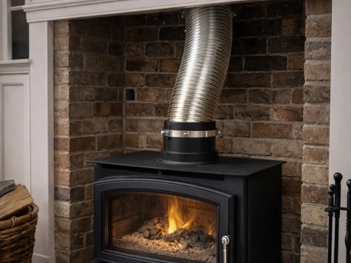 Wood stove with stainless steel chimney liner