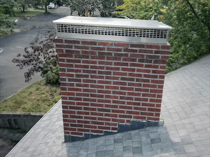 Brick chimney fitted with a new stainless steel cap after installation by TopDog Chimney