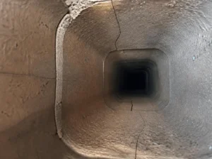 Cracked chimney liner interior inspection view