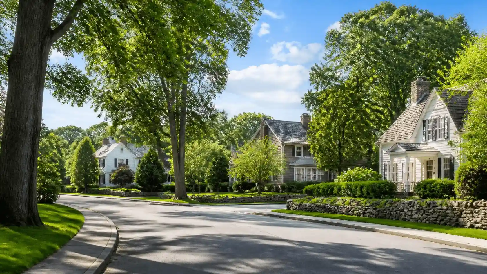 Charming neighborhood homes with visible brick chimneys